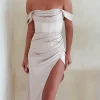 Aby Soft Satin Midi Dress | Champagne