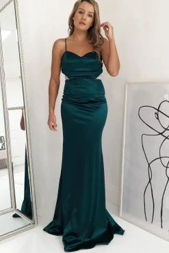 Addison Satin Gown | Emerald Green