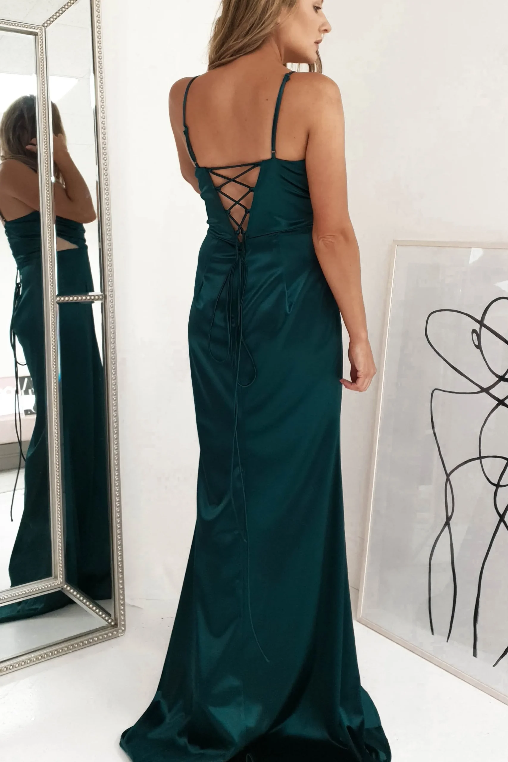 Addison Satin Gown | Emerald Green