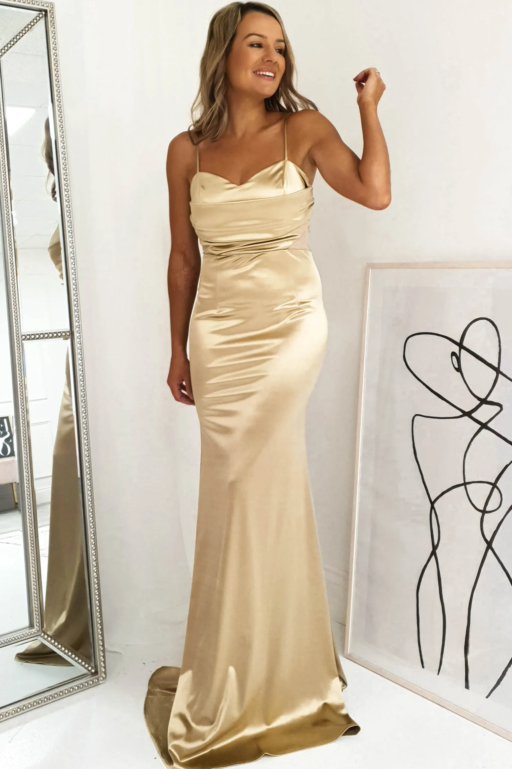 Addison Satin Gown | Gold