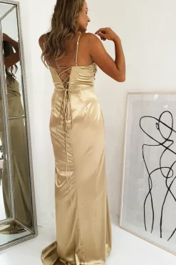 Addison Satin Gown | Gold