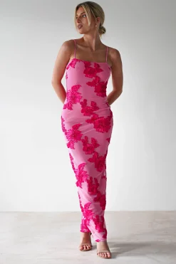 Adora Floral Mesh Maxi Dress | Pink