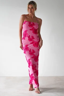Adora Floral Mesh Maxi Dress | Pink