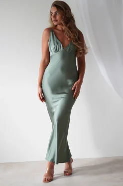 Aimie Soft Satin Maxi Dress | Olive