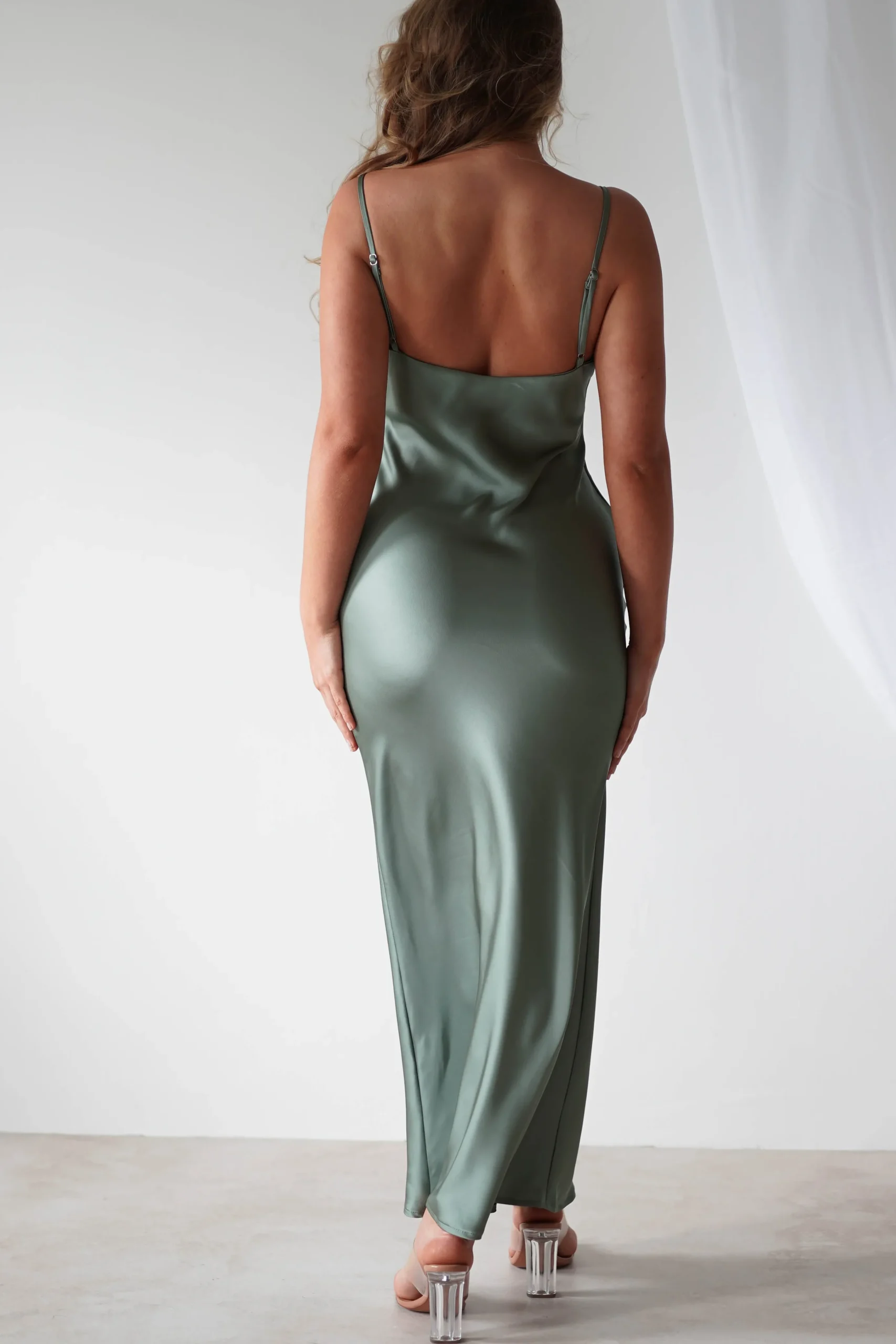 Aimie Soft Satin Maxi Dress | Olive