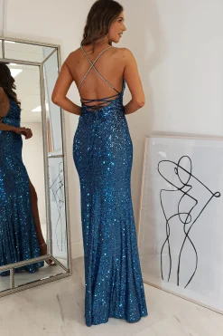 Alamour Sequin Luxe Gown | Lapis Blue