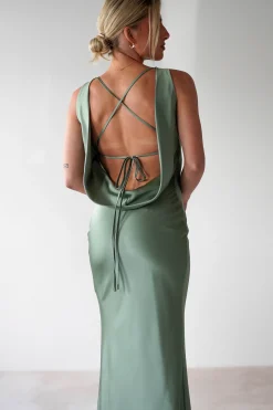 Alanna Soft Matte Satin Maxi Dress | Olive