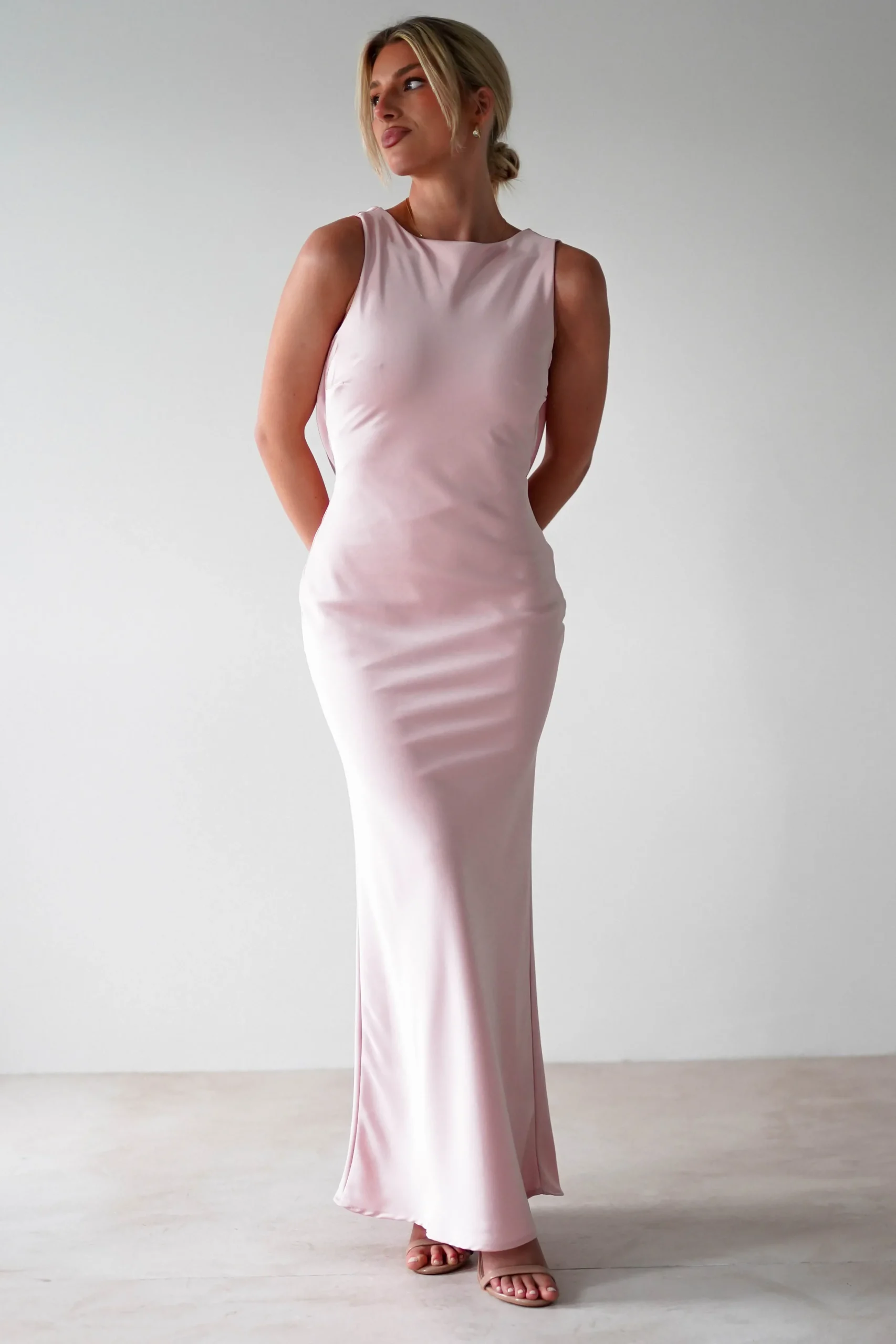 Alanna Soft Matte Satin Maxi Dress | Blush Pink