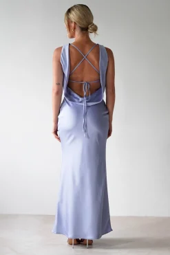 Alanna Soft Matte Satin Maxi Dress | Periwinkle Blue