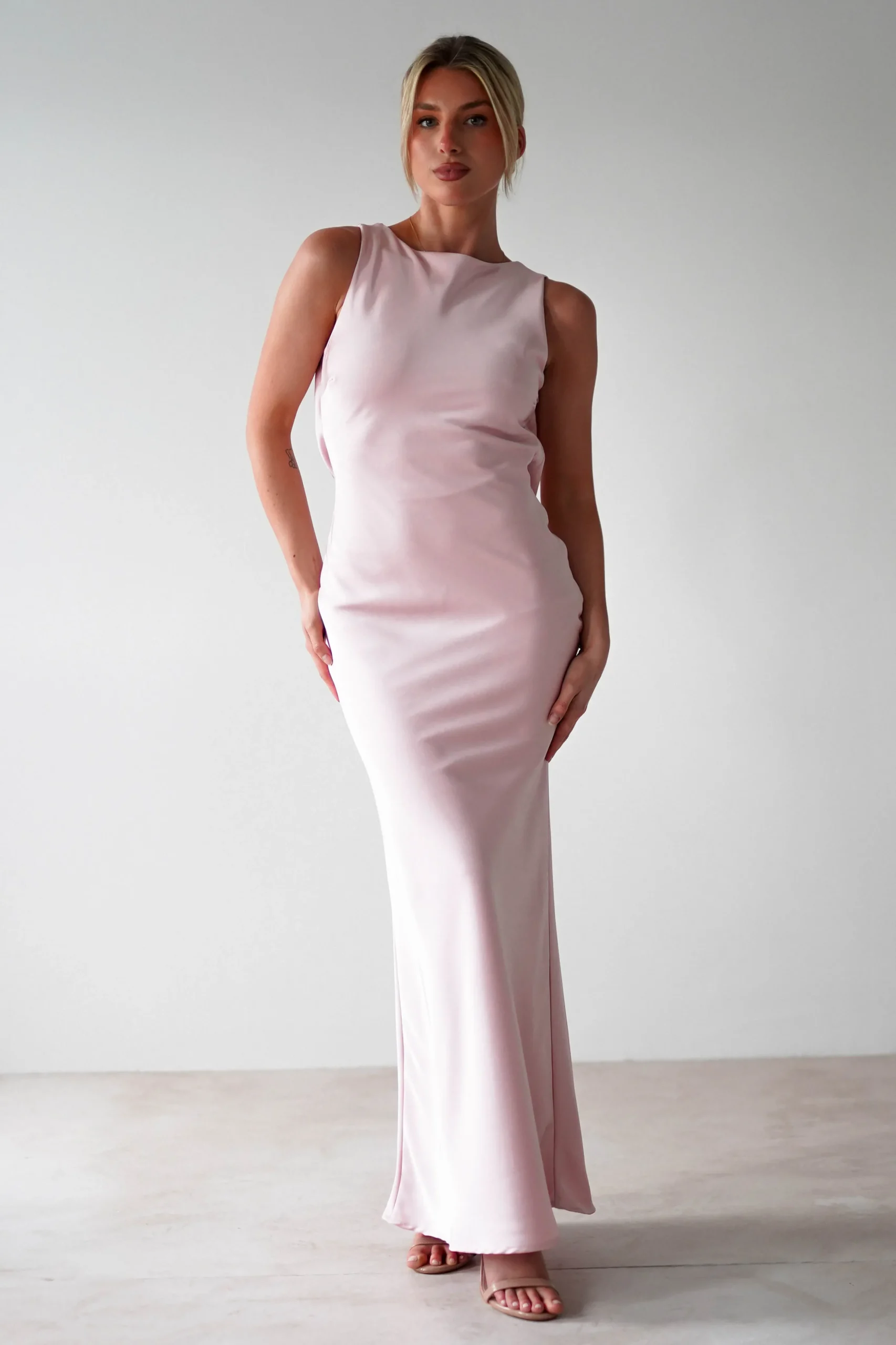 Alanna Soft Matte Satin Maxi Dress | Blush Pink