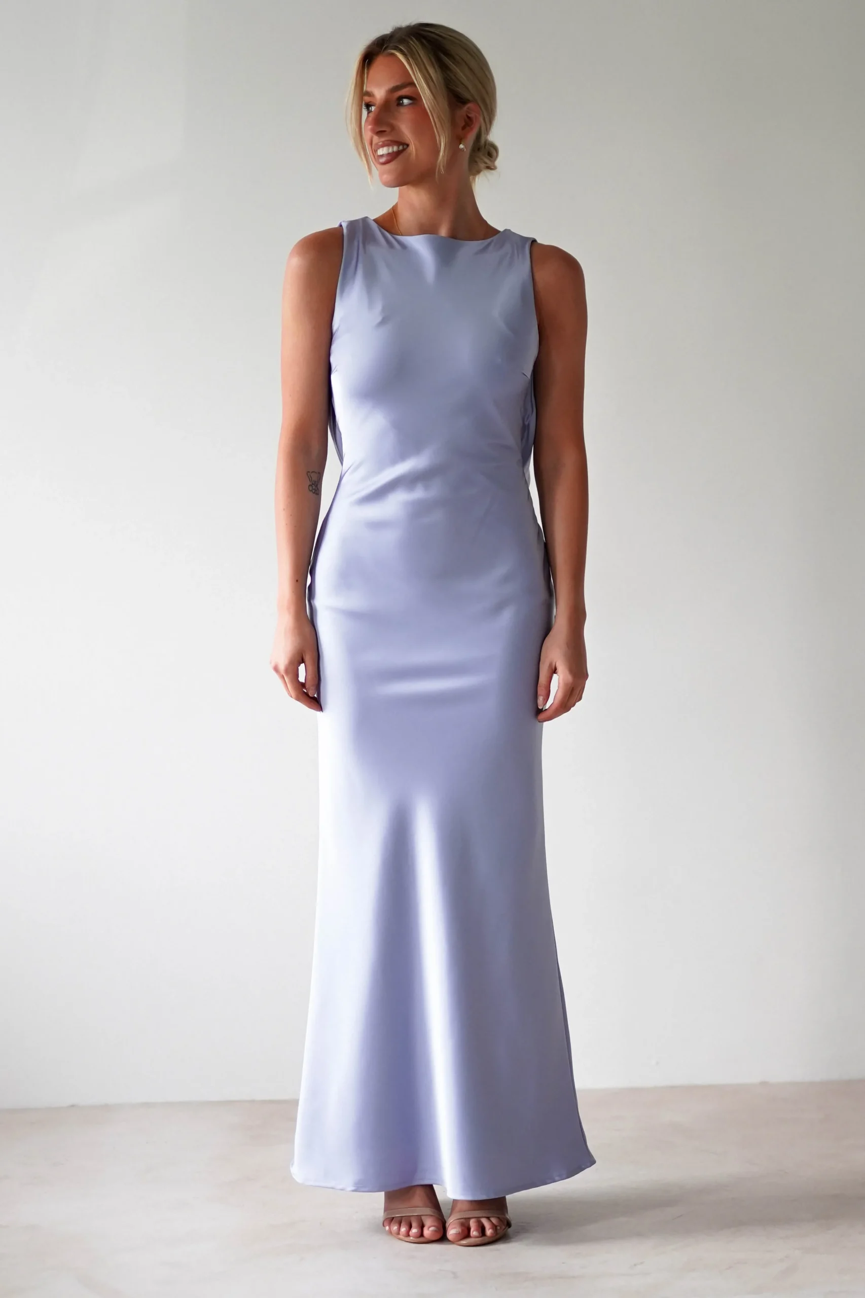 Alanna Soft Matte Satin Maxi Dress | Periwinkle Blue