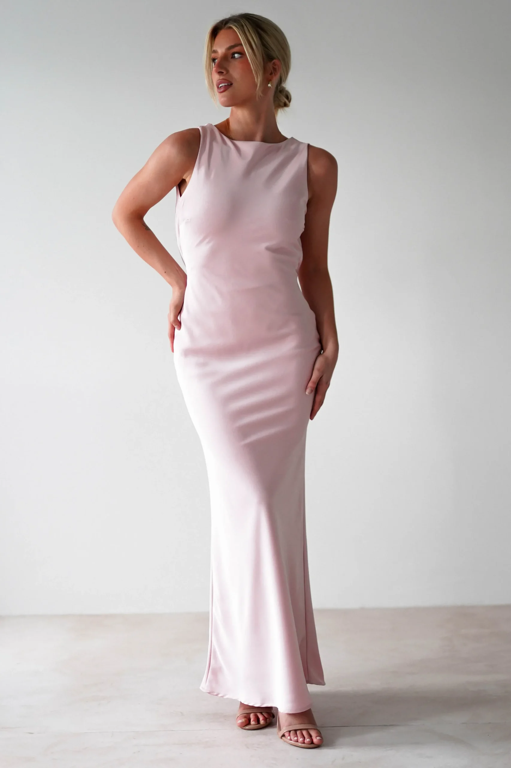 Alanna Soft Matte Satin Maxi Dress | Blush Pink
