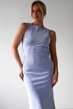 Alanna Soft Matte Satin Maxi Dress | Periwinkle Blue