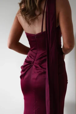Aletta Soft Satin Maxi Gown | Dark Wine