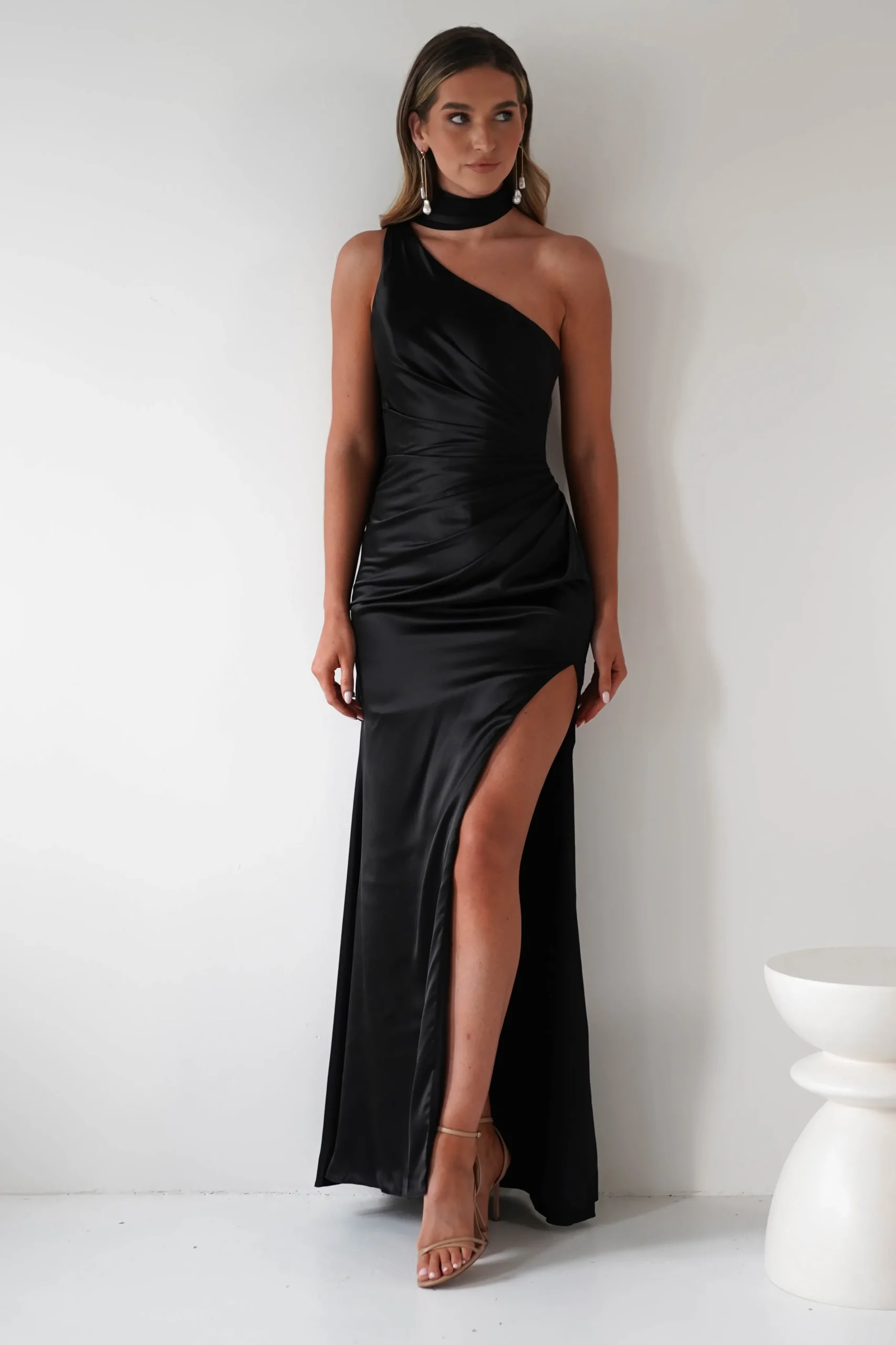 Aletta Soft Satin Maxi Gown | Black