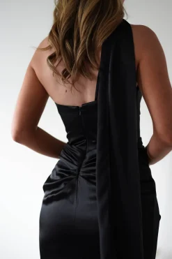 Aletta Soft Satin Maxi Gown | Black