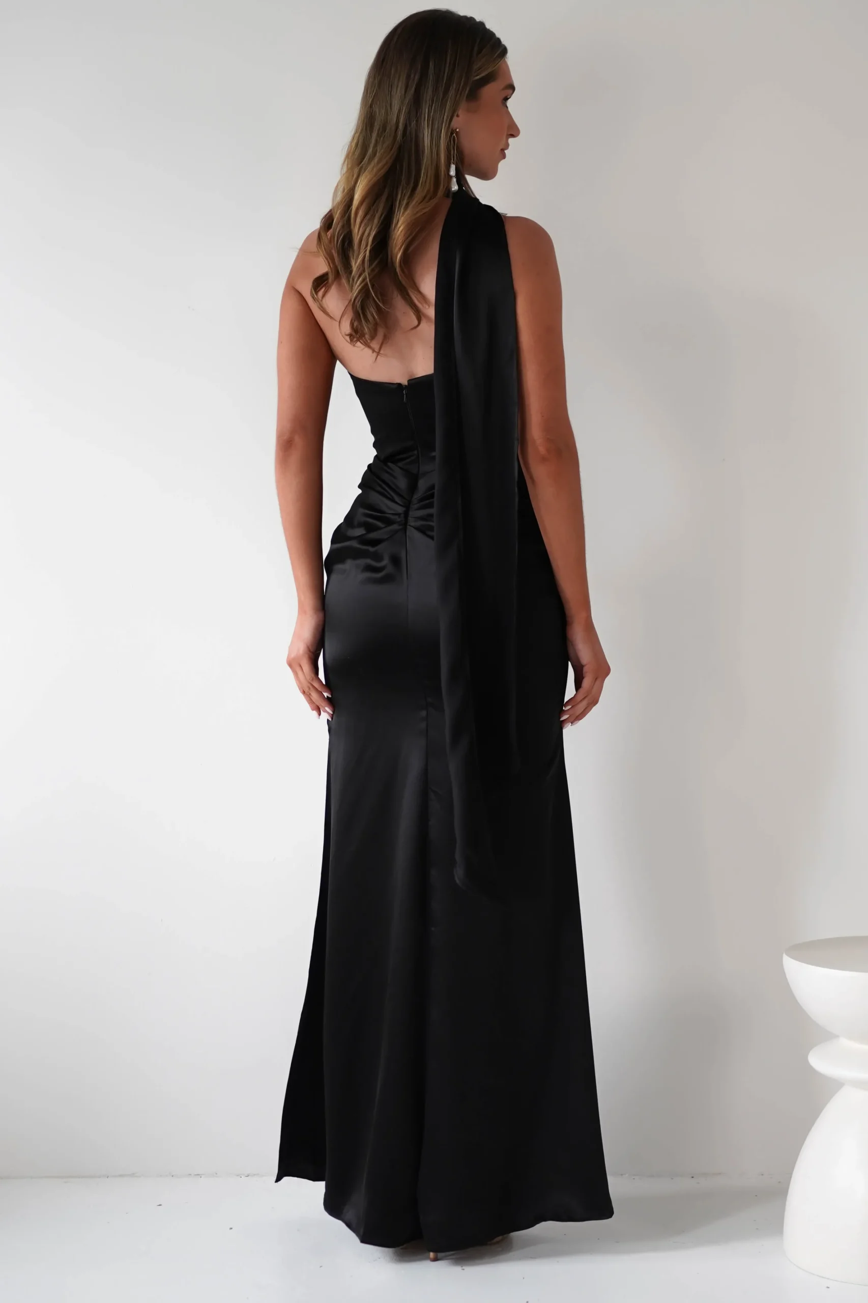 Aletta Soft Satin Maxi Gown | Black