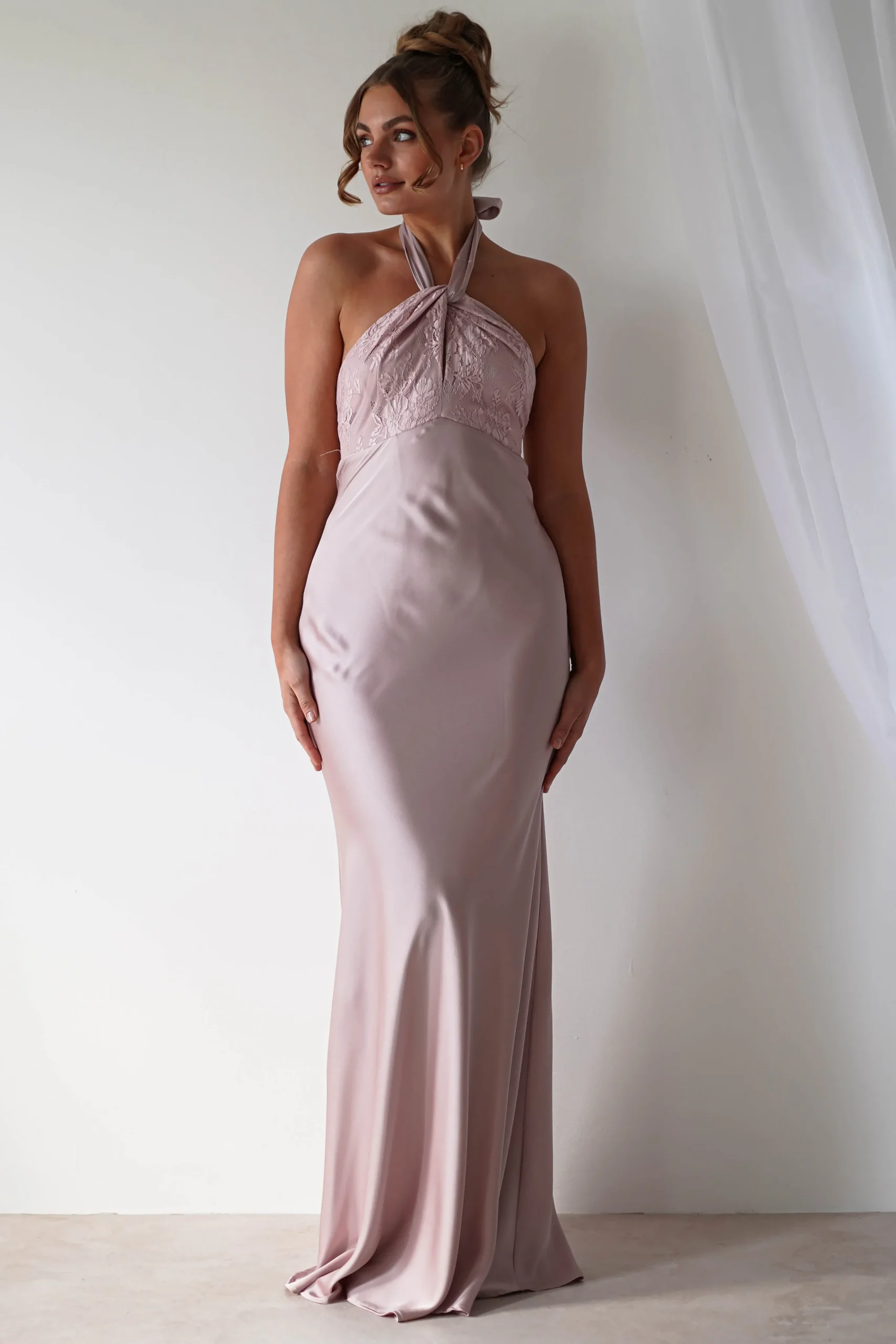 Alice Satin Halterneck Gown | Rose