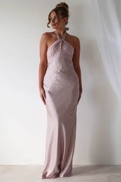 Alice Satin Halterneck Gown | Rose