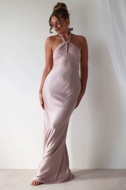 Alice Satin Halterneck Gown | Rose