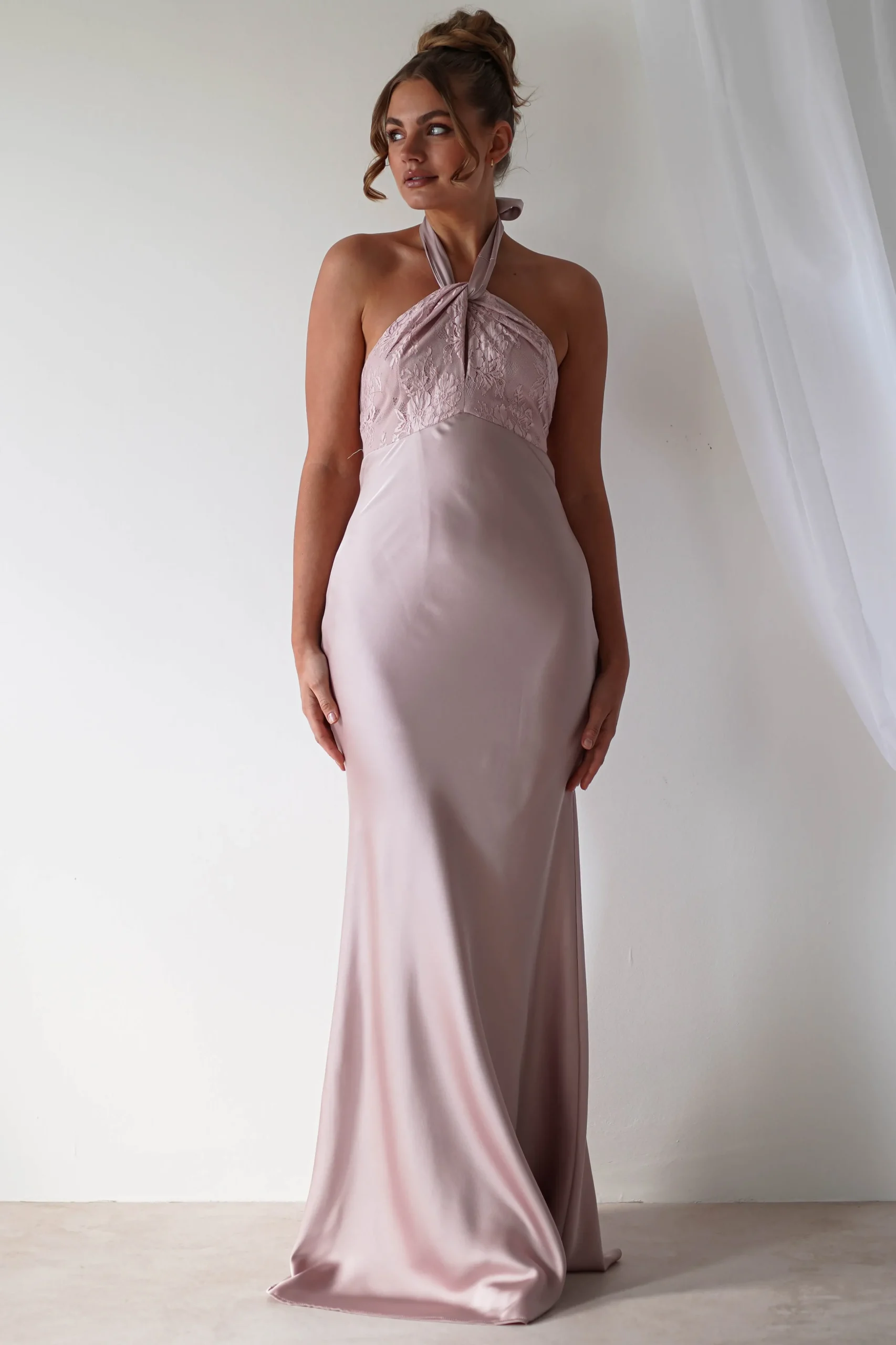 Alice Satin Halterneck Gown | Rose