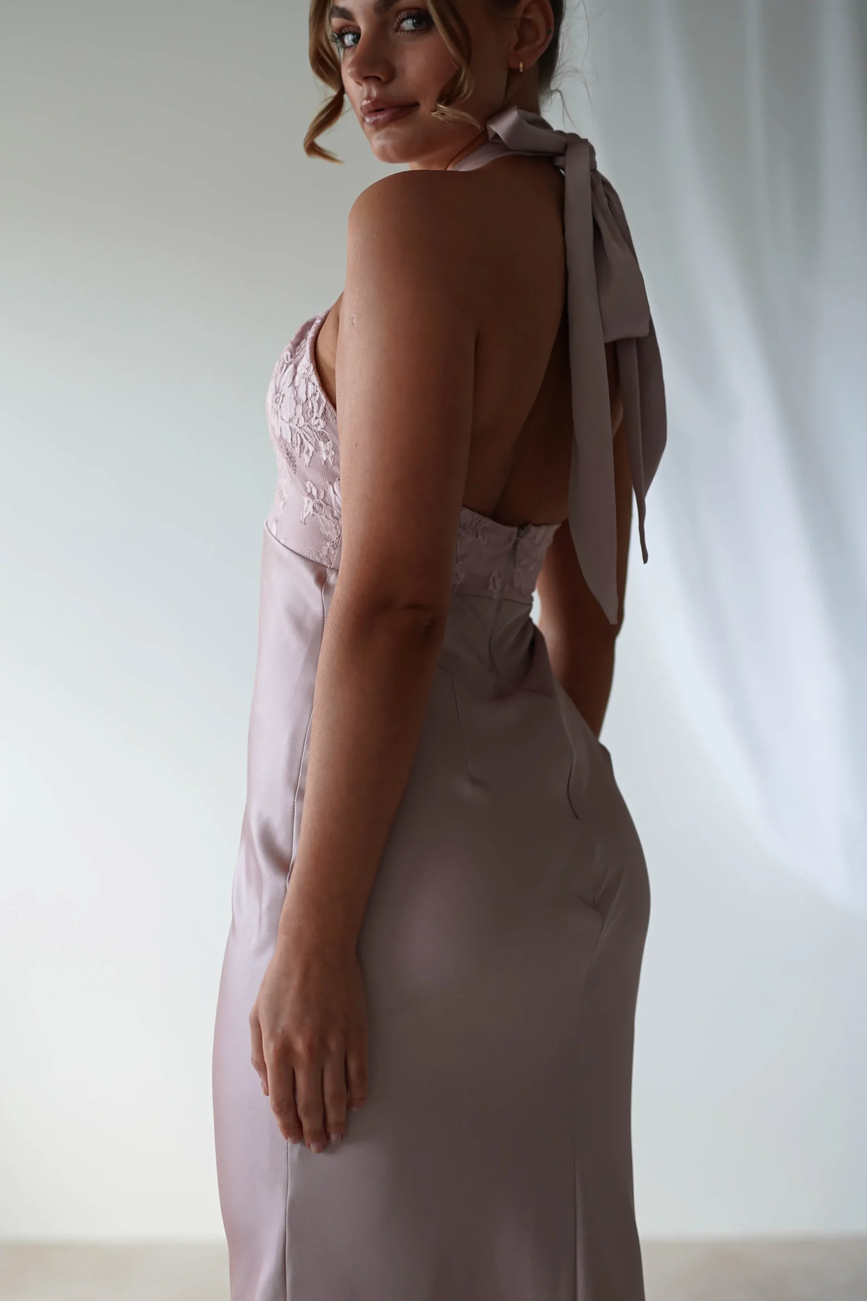 Alice Satin Halterneck Gown | Rose