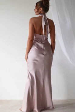 Alice Satin Halterneck Gown | Rose
