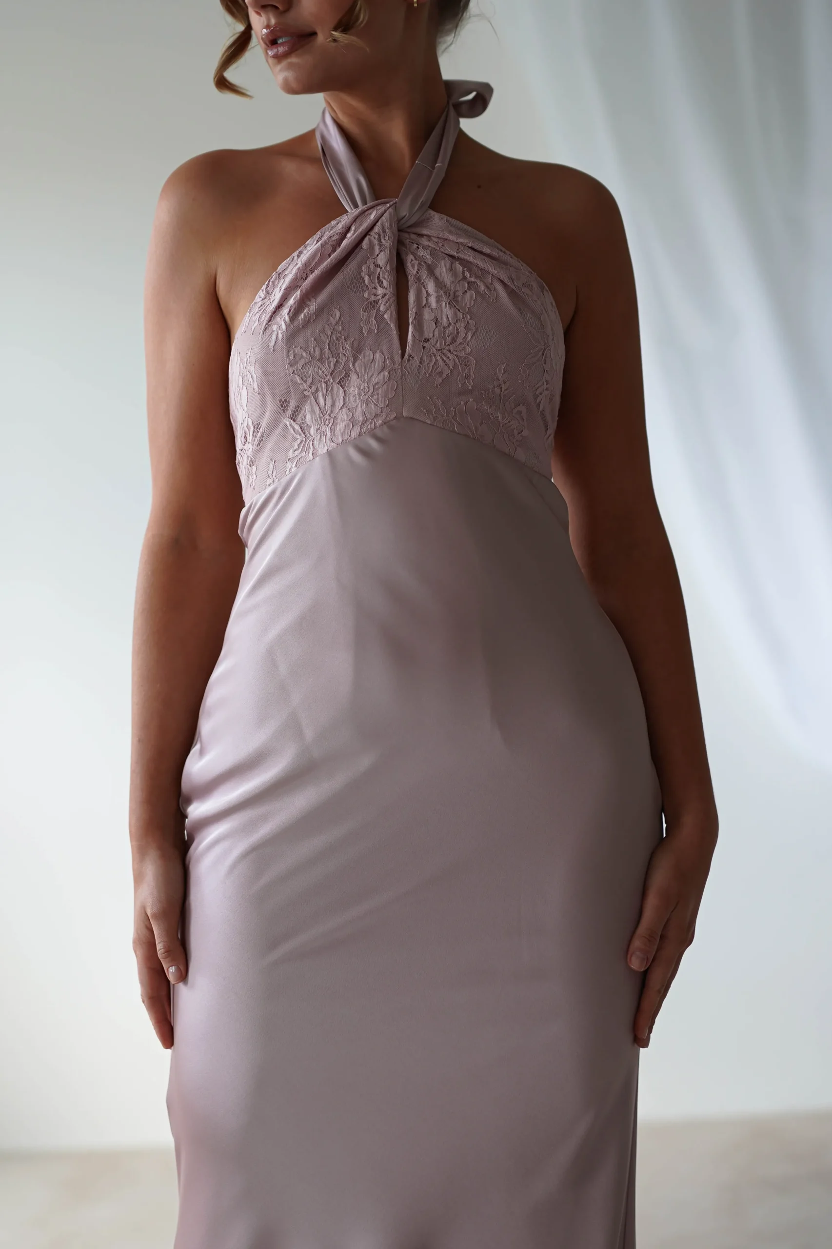 Alice Satin Halterneck Gown | Rose