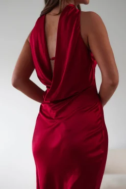 Alice Soft Satin Maxi Dress | Dark Red