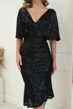 Alvara Sequin Midi Dress | Black