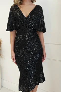Alvara Sequin Midi Dress | Black