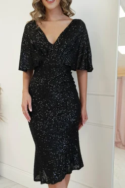 Alvara Sequin Midi Dress | Black