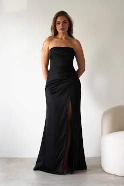 Alyce Soft Satin Strapless Gown | Black