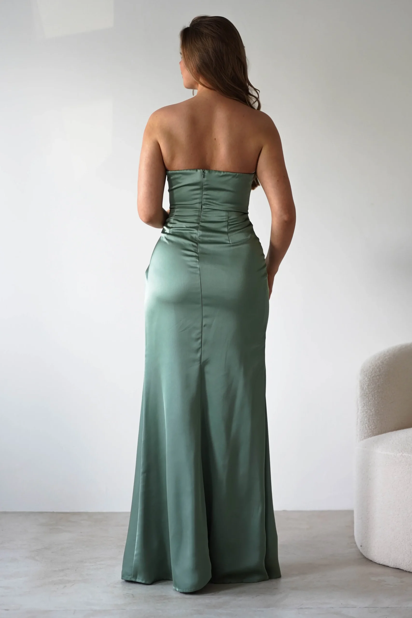 Alyce Soft Satin Strapless Gown | Olive