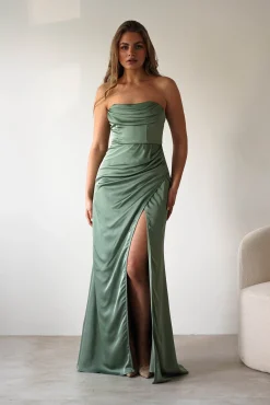 Alyce Soft Satin Strapless Gown | Olive