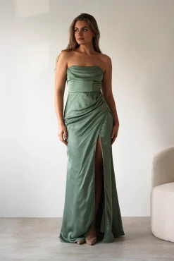 Alyce Soft Satin Strapless Gown | Olive