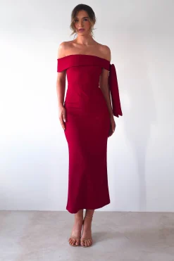 Amalthea Off the Shoulder Midaxi | Dark Red