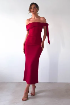 Amalthea Off the Shoulder Midaxi | Dark Red