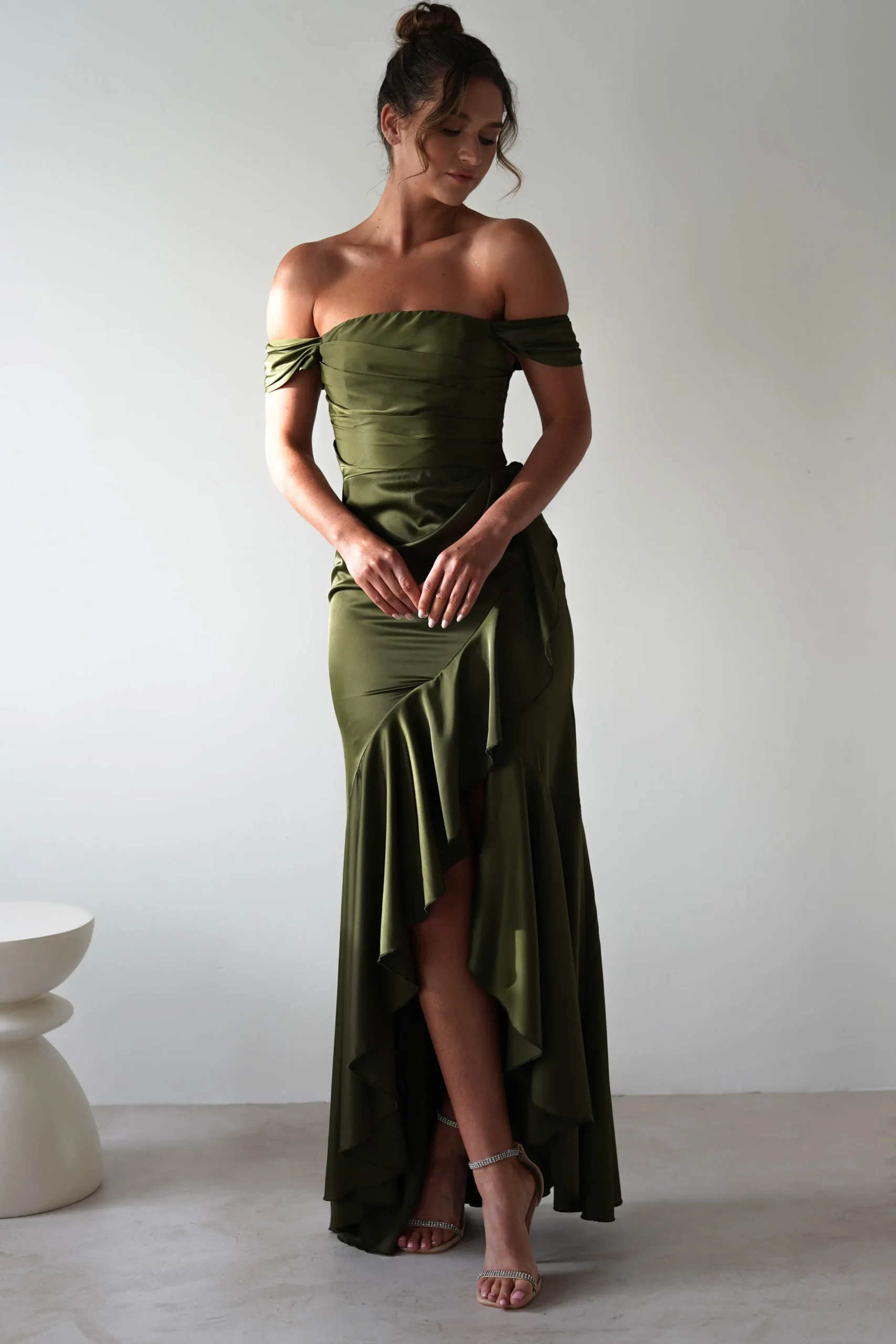Amaretta Soft Satin Maxi Dress | Olive