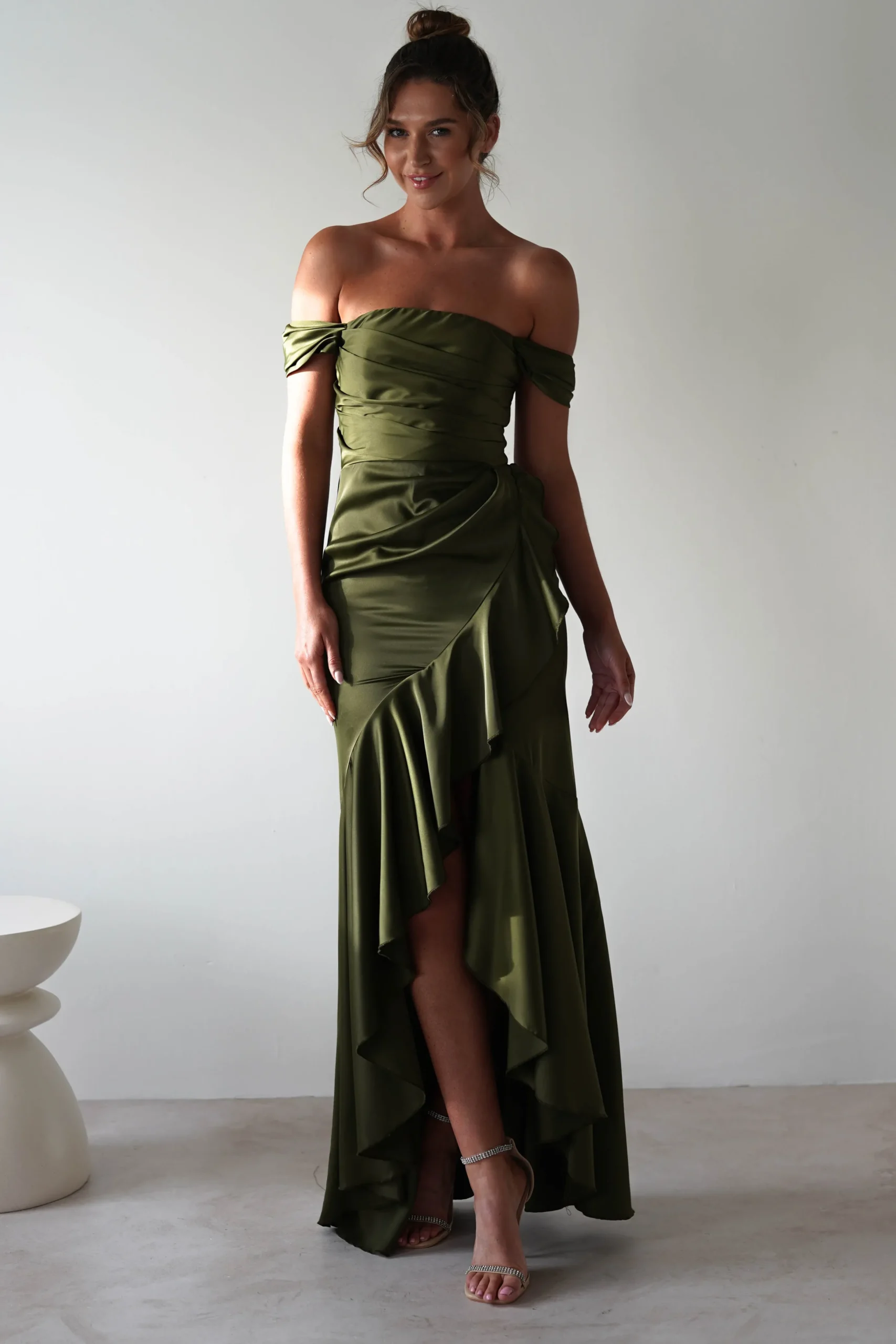 Amaretta Soft Satin Maxi Dress | Olive