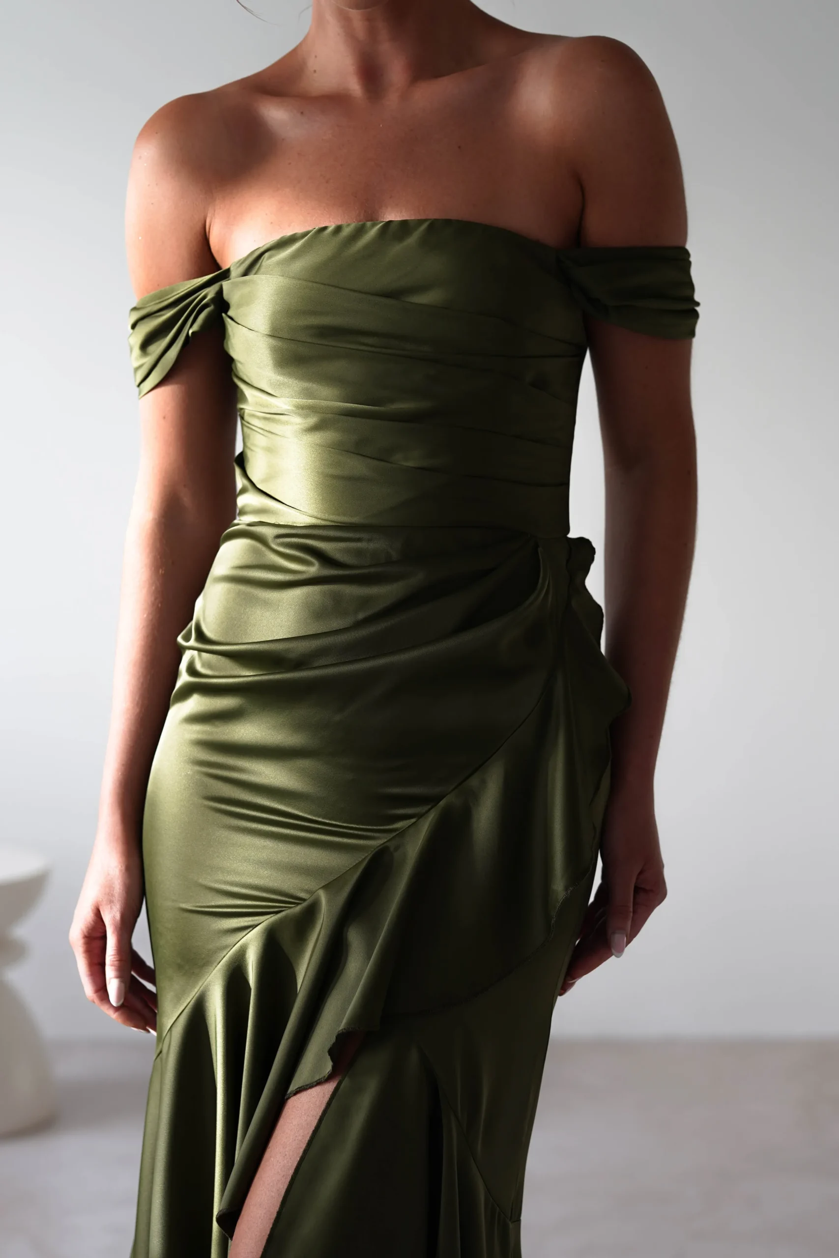 Amaretta Soft Satin Maxi Dress | Olive