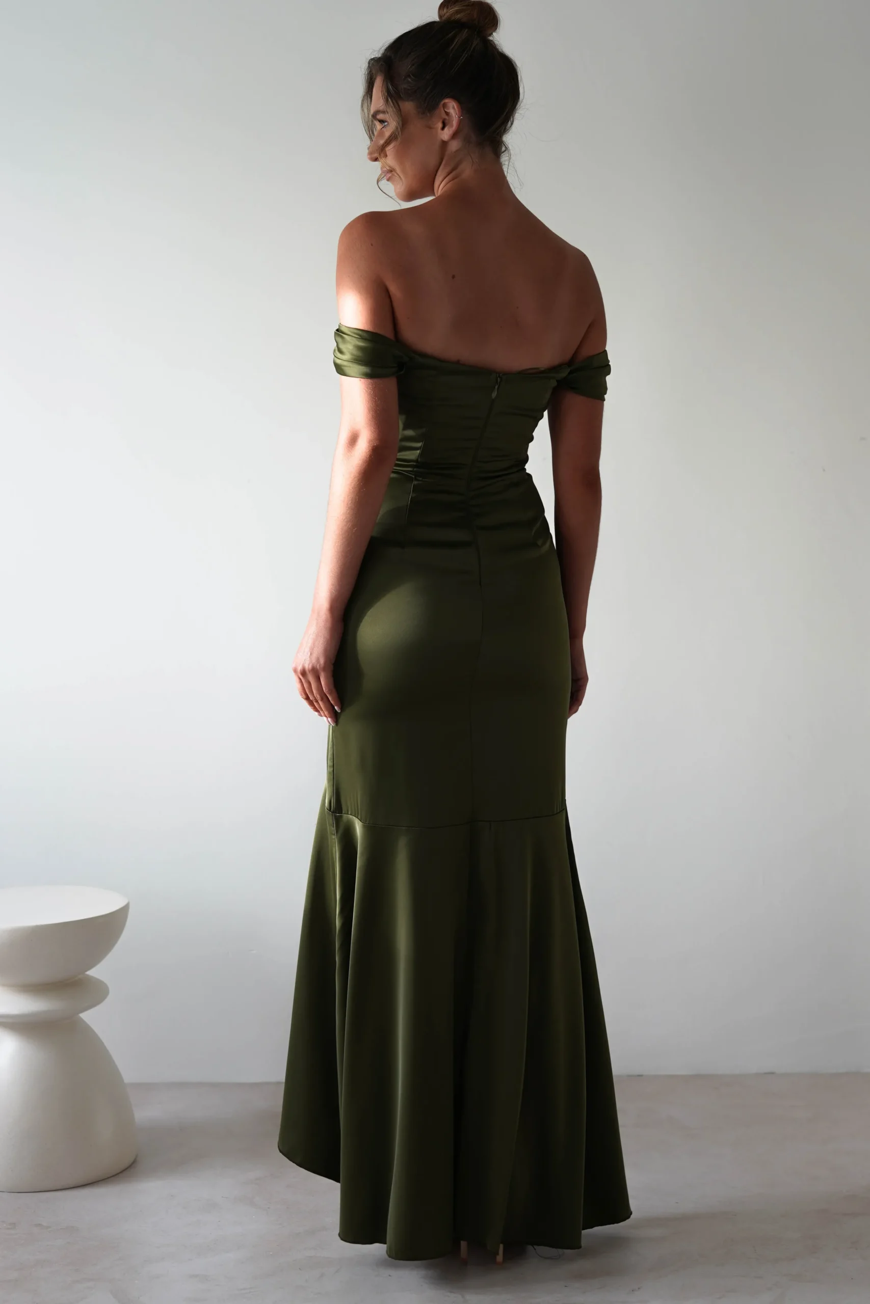 Amaretta Soft Satin Maxi Dress | Olive