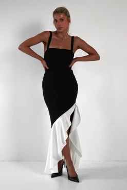 Amelia Contrast Maxi Dress | Black/White