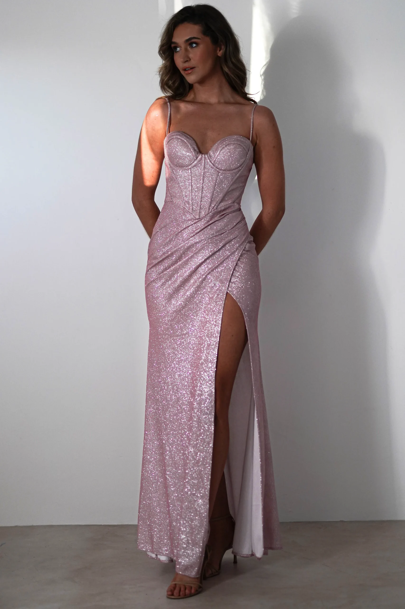 Anastasia Glitter Sweetheart Gown | Blush