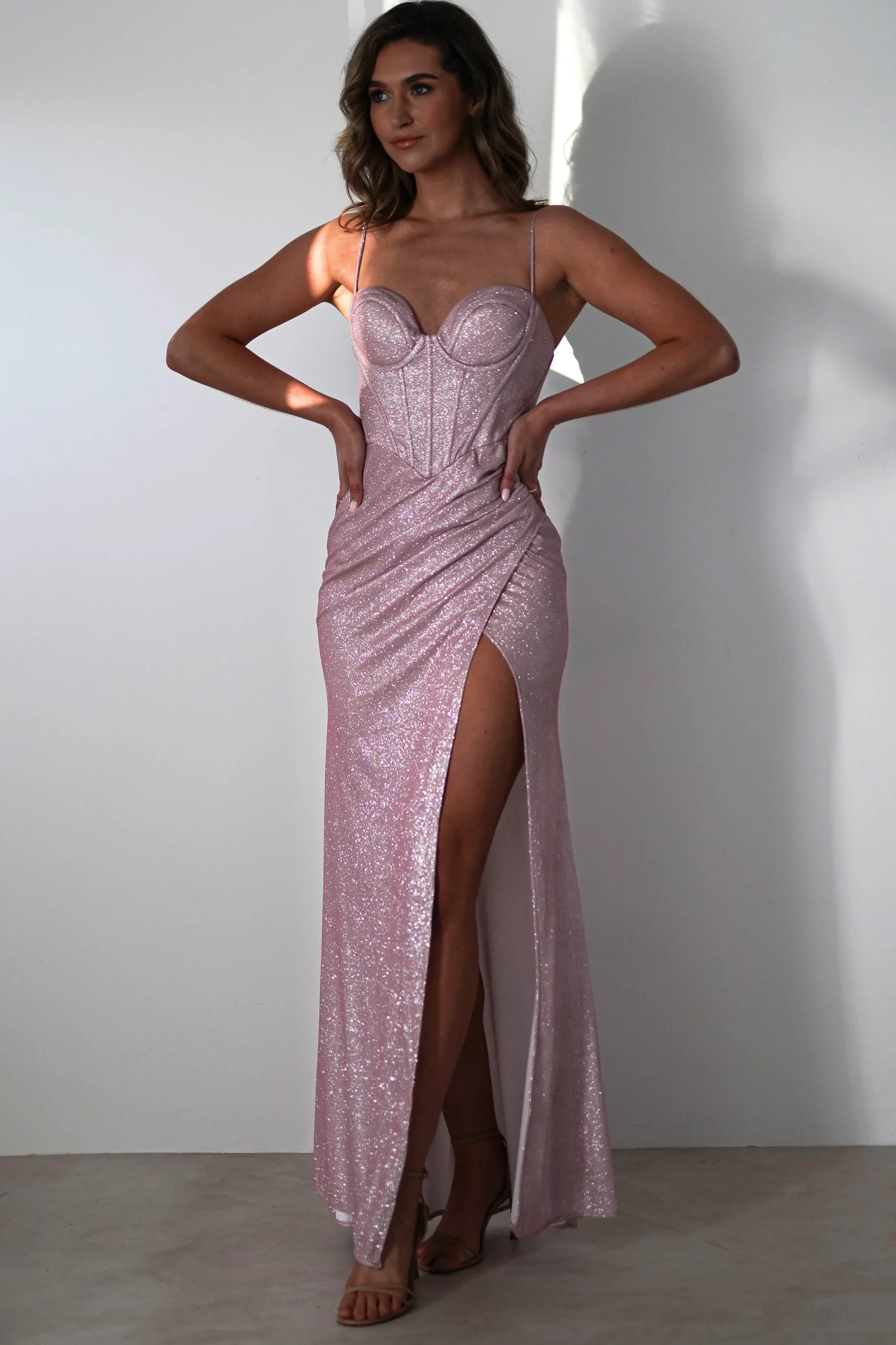 Anastasia Glitter Sweetheart Gown | Blush