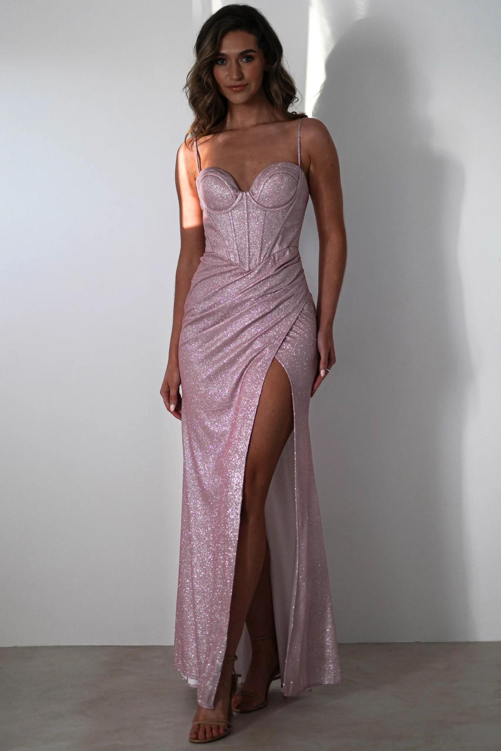 Anastasia Glitter Sweetheart Gown | Blush