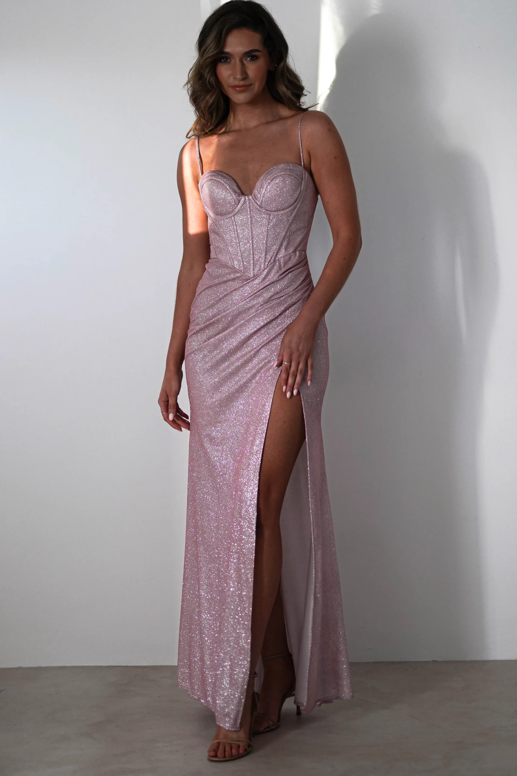 Anastasia Glitter Sweetheart Gown | Blush