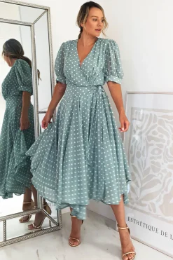 Andrea Polka Dot Midi Dress | Sage