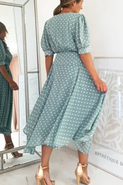 Andrea Polka Dot Midi Dress | Sage
