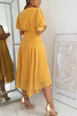 Andrea Polka Dot Midi Dress | Mustard